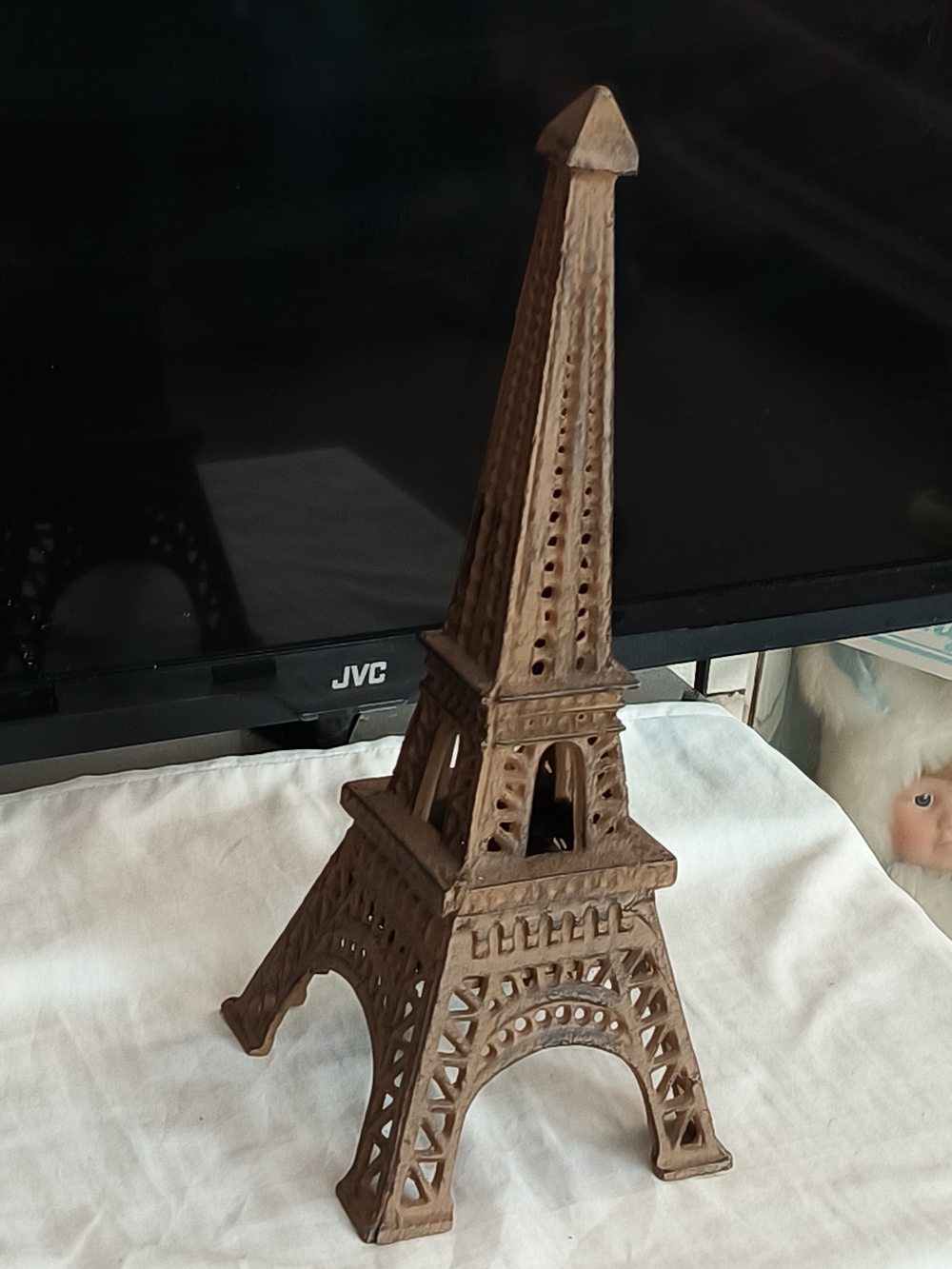 Eiffel Tower Decorative Statue in Brown Metal 14 Tall Separate Holds Candle